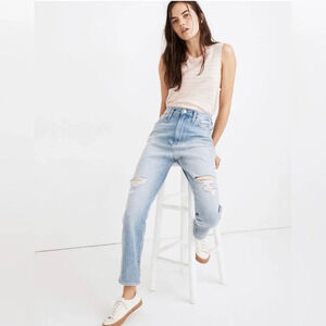 Madewell The Mom Jean Size 27 Blue Denim Distressed High Rise Comfy Stylish